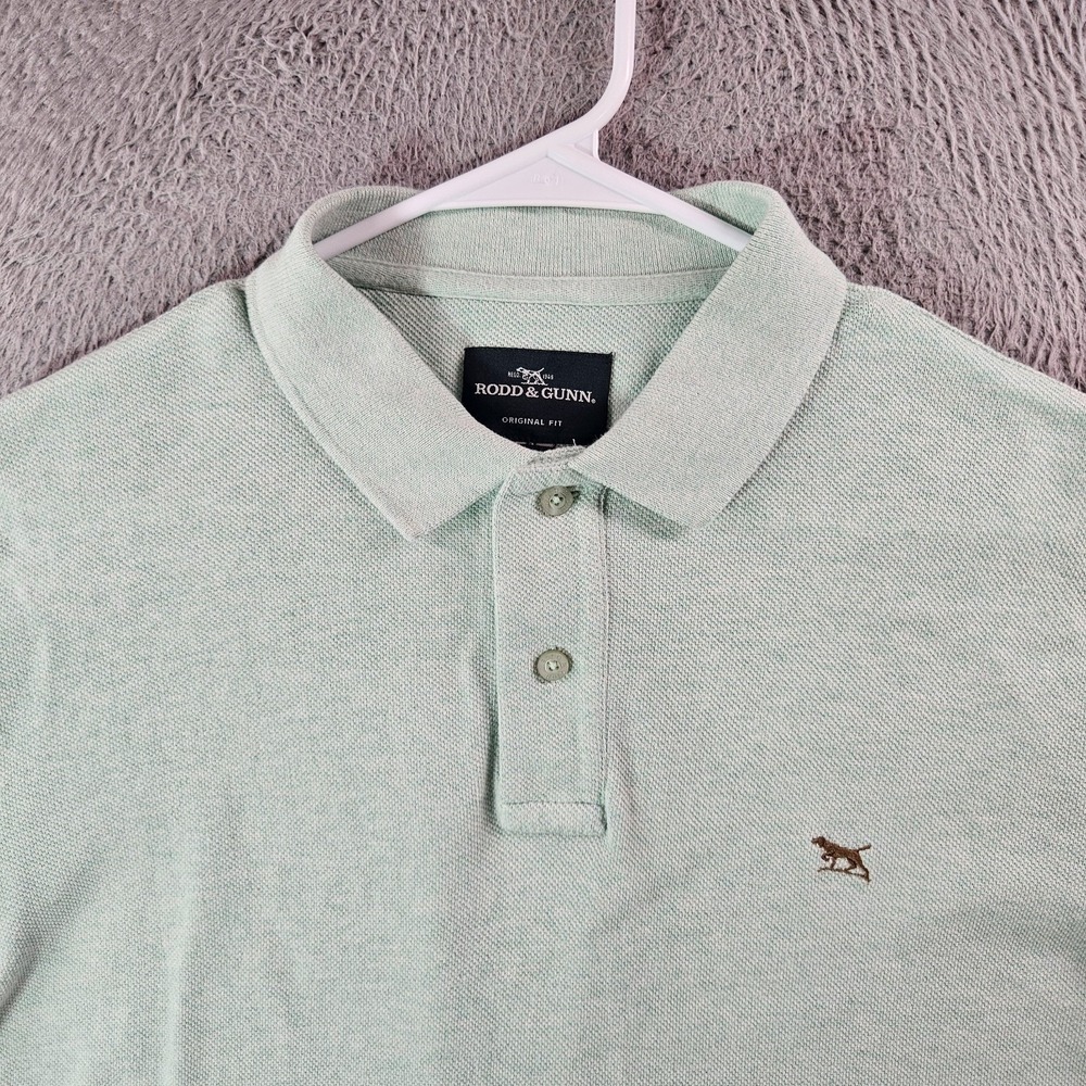 Rodd & Gunn Polo Shirt Men Medium Short Sleeve White Light Green‎